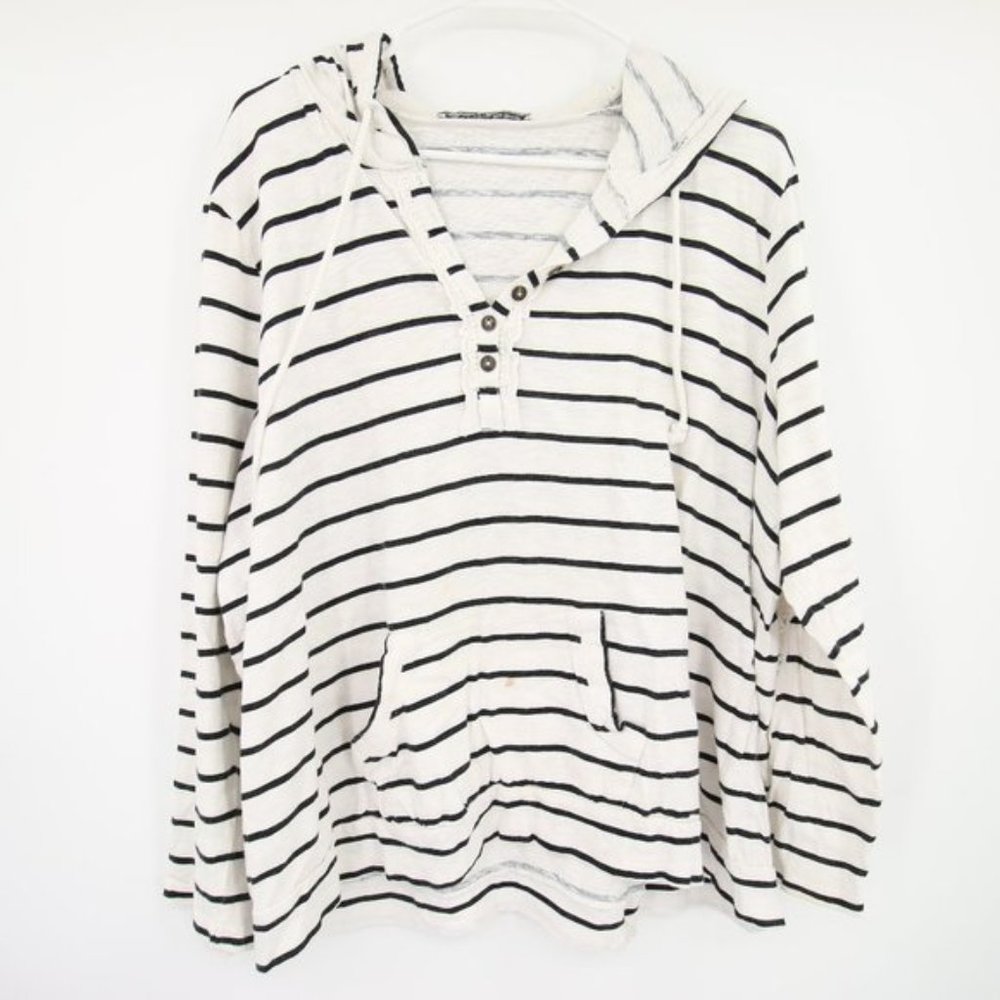 American Rag White Striped Pullover Hoodie Lace Details Pocket Size XXL